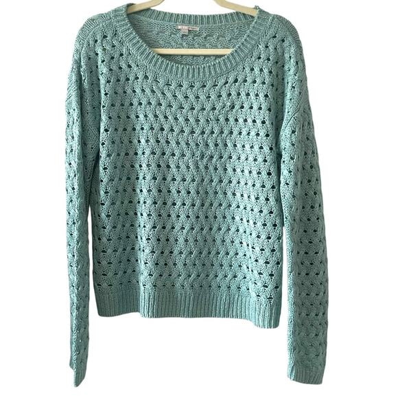Halogen open knit sweater size large teal sea foam chunky cable knit - Picture 1 of 5